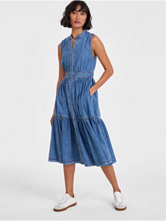 ON 34th Dresses & Skirts - On 34th Boho Denim Tiered Midi Dress Blue S Excellent Condition